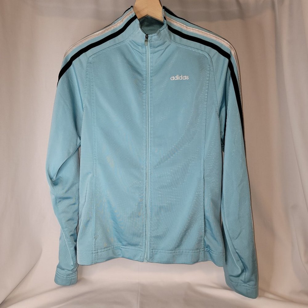 Adidas women's track jacket - light blue/black/white - size M - gently worn
